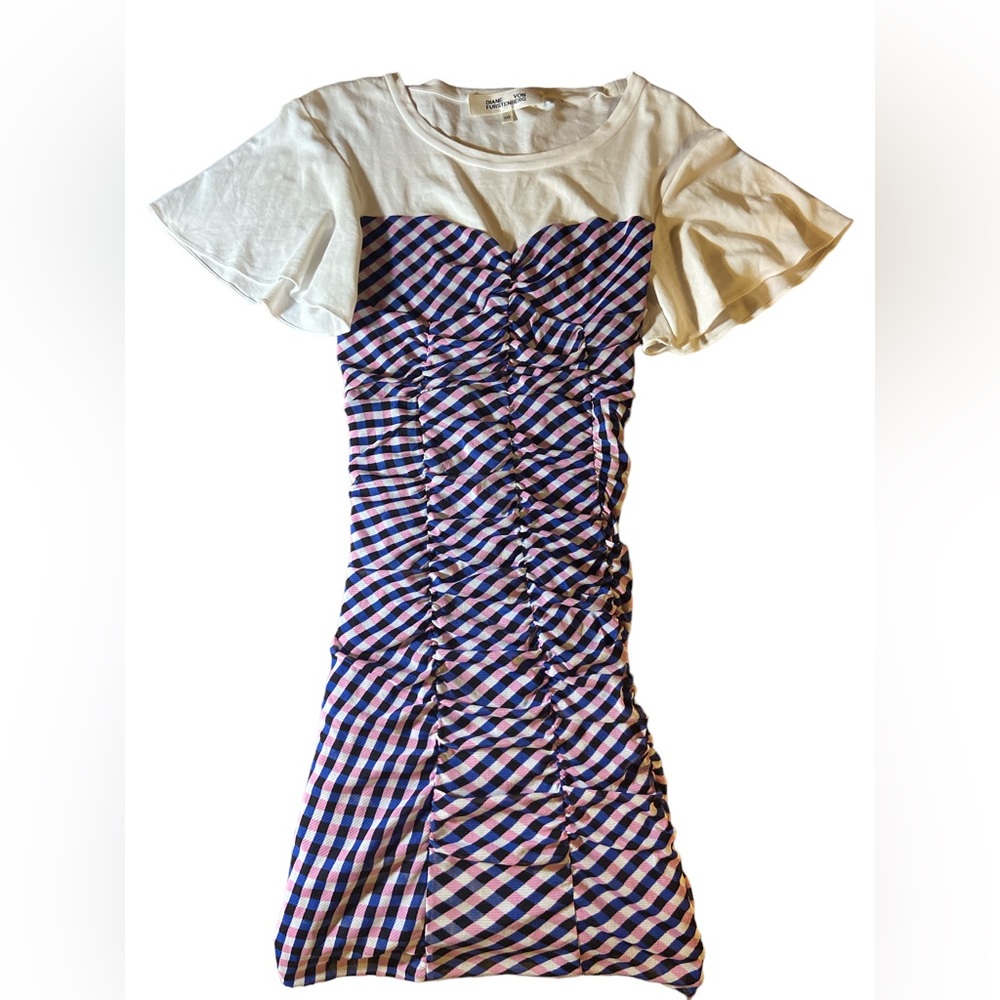 Diane Von Furstenburg Dress, Triple Puckered Body and Soft Cotton Top, Size XXS